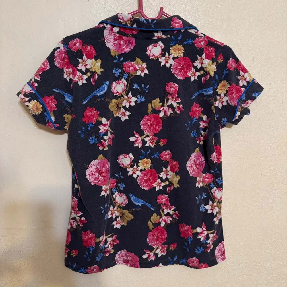 BedHead Pajama Set Button Down‎ Shirt & Pants Women's XS Floral Comfy Grey Pink